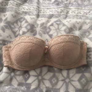 Lace nude, strapless bra